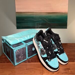 LIMITED EDITION Kizo Kicks Teal Gator Sneakers with Tiffany Rose Accents